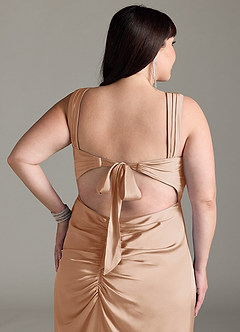 Azazie Jesaphine 신부 들러리 드레스 쉬스 절하다 스트레치 새틴 바닥 길이 드레스 image13