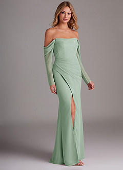 Azazie Hallie Brautjungfernkleider Meerjungfrau-Linie Langarm Chiffon Kleid Agave image4