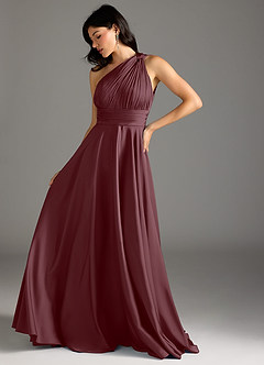 Azazie Charlize Bridesmaid Dresses Sangria A-Line One Shoulder Stretch Satin Dress image5
