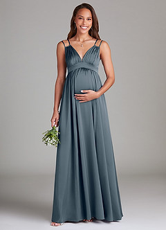 Azazie Emree vestidos de dama de honor de maternidad Vestido de Corte En A Con bolsillos Hasta el suelo Satén Elástico image1