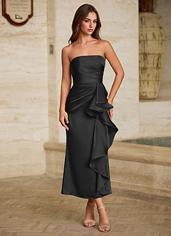 Ottilie Negro Vestido largo de gasa con volantes y acabado satinado image5