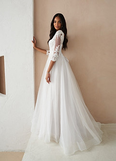 Azazie Sandoval Wedding Dresses Diamond White A-Line Lace Tulle Dress image4