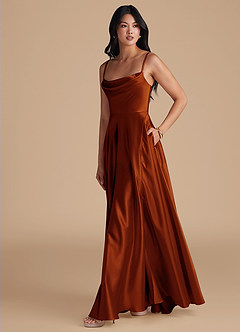 Azazie Elle Bridesmaid Dresses Auburn A-Line with Pockets Metallic Satin Dress image6