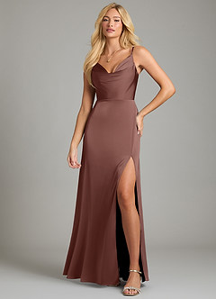 Azazie Sarella Vestidos de damas de honor Vestido de Expresado de Satén Elástico de Corte en A con Plisado image4