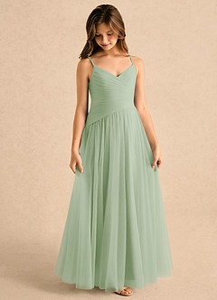Azazie Poppy Girls Formal Abiti da Ragazza di Fiori Abito A-Line in Tulle Plissettato Verde Salvia image4
