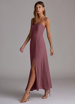 Azazie Wren Vestidos de madrinha de casamento Vestido Sangria de Chiffon de Linha A com Sem alças image3