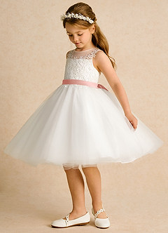 Azazie Lettie vestidos de niña de las flores Vestido de Marfil Rosetón de Encaje de Princesa image3