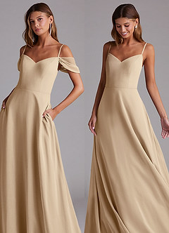 Azazie Marley Bridesmaid Dresses Champagne A-Line Off the Shoulder Chiffon Convertible Dress image7