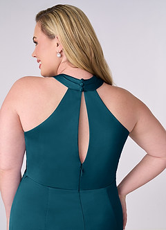 Barbie ♥ Azazie Bridesmaid Dresses Ink Blue Sheath Stretch Satin Dress image11