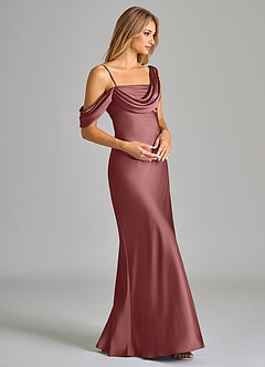 Azazie Celina Robes de demoiselle d'honneur Robe Fourreau en Satin extensible Épaule décolletée Améthyste image6