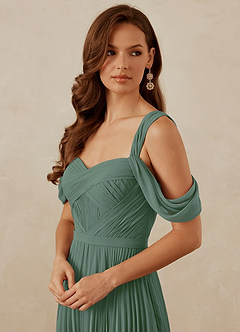 Christian Siriano Bridal for Azazie 1013 Bridesmaid Dresses Eucalyptus A-Line Off the Shoulder Chiffon Dress image2