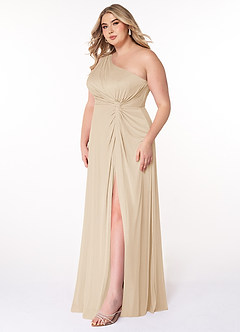 Azazie Brooke Abiti da Damigella Abito A-Line in Maglia Monospalla Champagne image8