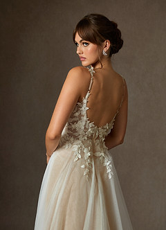 Azazie Shayna Wedding Dresses Diamond White Nude Ball-Gown Lace Dress image5