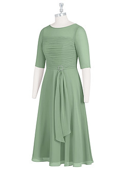 Azazie Naomi Moeder van de bruid jurken A-Lijn Jurk van Chiffon Boothals Gevouwen Matcha image9