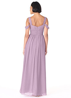 Azazie Lianne Robes de demoiselle d'honneur Robe Trapèze en Mousseline de soie Épaule décolletée Glycine image4