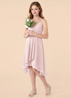 Azazie Mariam Junior Blushing Pink A-Line Pleated Chiffon Dress image3