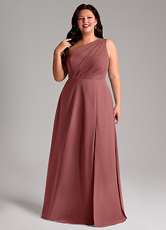 Azazie Phaedra 신부 들러리 드레스 A라인 한쪽 어깨 쉬폰 바닥 길이 드레스 image11