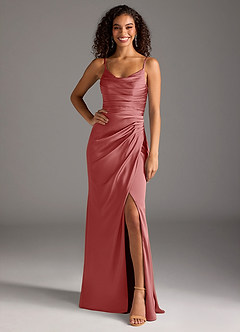 Azazie Deandra Bridesmaid Dresses Antique Rose Mermaid Pleated Stretch Satin Dress image6