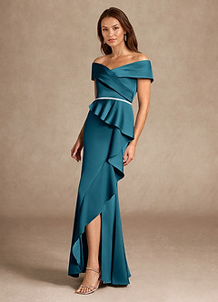 Azazie Dareia Mother of the Bride Dresses Ink Blue Mermaid Off the Shoulder Stretch Satin Dress image7