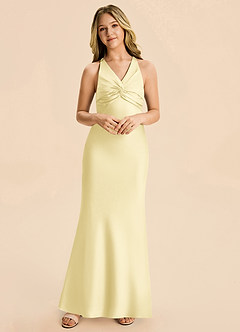 Azazie Hati Junior Lemon Sorbet Mermaid Stretch Satin Dress image3