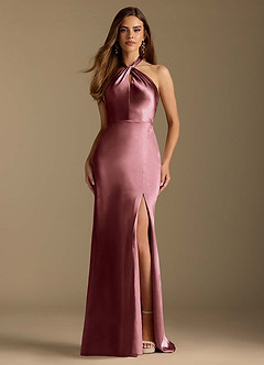Azazie Tracie Final Sale Vintage Mauve A-Line Pleated Metallic Satin Dress image1