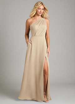 Azazie Phaedra Bridesmaid Dresses Champagne A-Line One Shoulder Chiffon Dress image1
