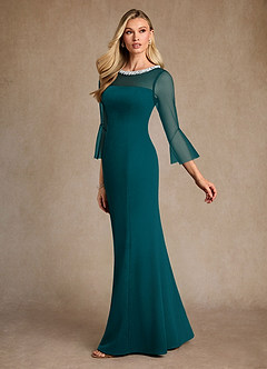 Azazie Bellevie Final Sale Peacock Sheath Beaded Stretch Crepe Dress image5