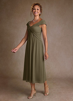 Azazie Mirta Mère de la mariée Robes Robe Trapèze en Blumen-Burnout Plissée Vert Saule image4