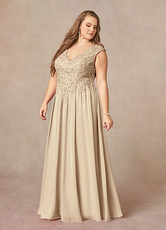 Azazie Amethyst Mother of the Bride Dresses Champagne A-Line V-Neck Sequins Chiffon Dress image12