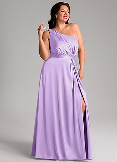 Azazie Brooke Bridesmaid Dresses Lilac A-Line One Shoulder Stretch Satin Dress image4