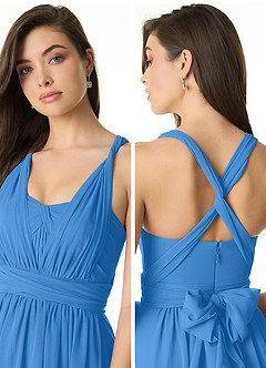 Azazie Olani Bridesmaid Dresses Blue Jay A-Line Off the Shoulder Chiffon Convertible Dress image5