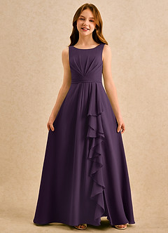 Azazie Chibi Girls Formal Jurken voor bloemenmeisjes A-Lijn Jurk van Chiffon Geplooid Pruim image3