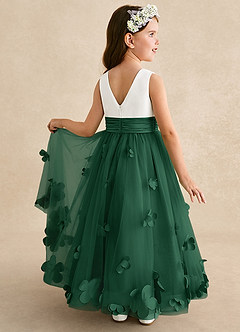 Azazie Vi Flower Girl Dresses Dark Green A-Line Sleeveless Tulle Dress image1