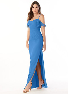 Azazie Emeralda Bridesmaid Dresses Blue Jay Sheath Off the Shoulder Chiffon Dress image1