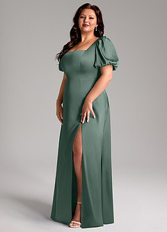Azazie Fyona Vestidos de madrinha de casamento Vestido Musgo Marinho de Cetim elástico de Linha A com Plissado image10