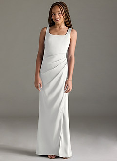 Azazie Mero Junior White Mermaid Pleated Stretch Satin Dress image1