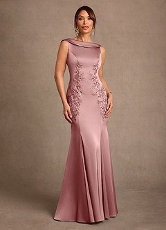 Azazie Franny Abiti per la Madre della Sposa Abito Tubino in Raso Elasticizzato Pizzo Rosa Polverosa image1