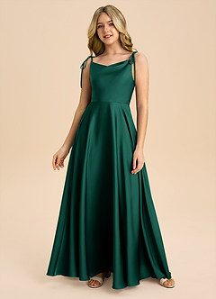 Azazie Popsy Junior A-Linie Schleifen Stretch-Satin Kleid Smaragd image3