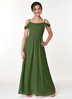 Azazie Alivia Junior Olive A-Line Off the Shoulder Chiffon Dress image1