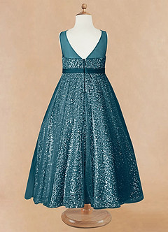 Azazie Siwa Flower Girl Dresses Ink Blue A-Line Beaded Tulle Dress image6