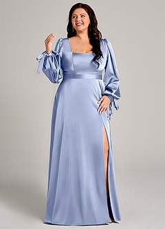 Azazie Leonia Bridesmaid Dresses Ice A-Line Long Sleeve Stretch Satin Dress image3