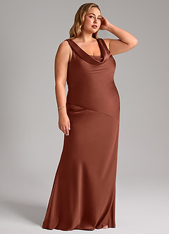 Azazie Rylina Bridesmaid Dresses Clay Mermaid Stretch Satin Dress image10