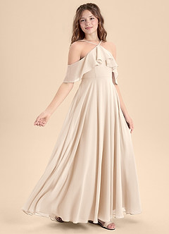 Azazie Tessabelle Junior Jurk van Chiffon met A-Lijn Off the Shoulder Wit Albast image3