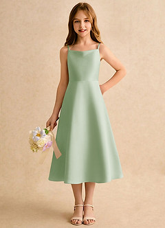 Azazie Jaella Girls Formal Sukienki dla dziewczynek sypiących kwiaty Linia A Pofałdowany Matowy satynowy Długość herbaty Sukienka image5