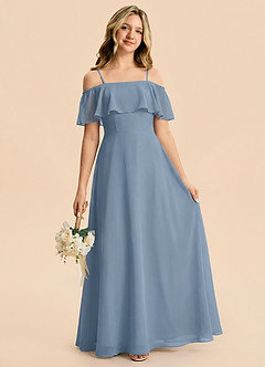 Azazie Maggie Junior Dusty Blue A-Line Off the Shoulder Chiffon Dress image1