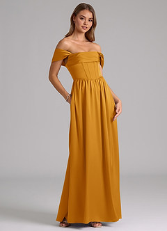 Azazie Hattie Bridesmaid Dresses Butterscotch A-Line Corset Stretch Satin Dress image4
