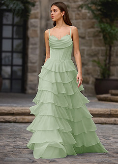 Floralace Light Green Ruffled A-line Prom Dress image5