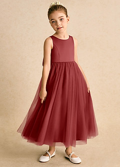 Azazie Solia Robe Demoiselle D'honneur Fillette Robe Princesse en Tulle Arc Rouille image4