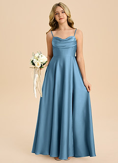 Azazie Bear Junior A-Line Kæresteudskæring Stræk satin Gulv-længde Junior brudepige Kjole image7