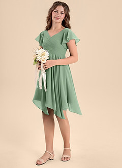 Azazie Janeaurelia Junior Matcha A-Line Pleated Chiffon Dress image1
